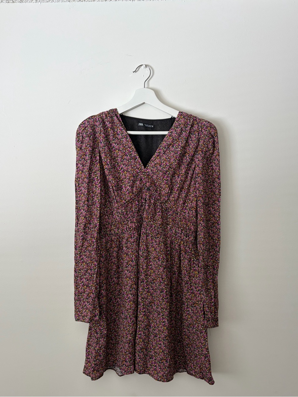 Zara Plum Floral V-Neck Long Sleeve Dress